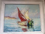 a painting of a sailboat in the water