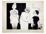 a black and white drawing of a man and a woman