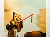 an image of a painting of a man holding a kite in the sky