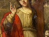 an image of a painting of a man and a woman holding a cross
