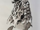 an ink drawing of a woman in a fur coat