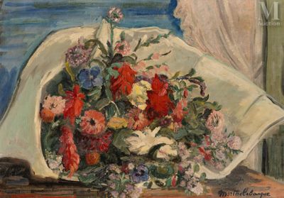 a painting of a bouquet of flowers on a table