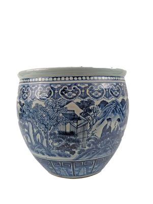 Bassin à poisson en porcelaine Camaïeu bleu du XIXe siècle