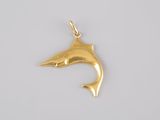 a gold dolphin pendant on a white background