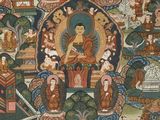 an image of a painting of buddhas on a wall in a room
