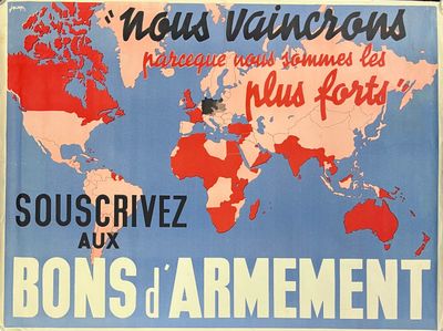 affiche représentant une carte du monde aux couleurs rouge et bleue sur fond bleu