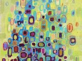 un tableau représentant des carrés et des points colorés sur un fond vert