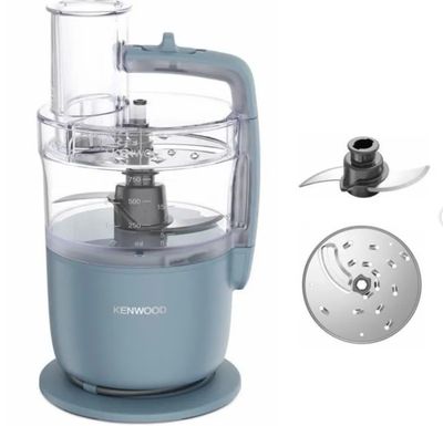 a food processor with a blender and other kitchen items