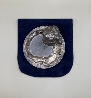 a close up of a silver coin with a face on it