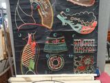 a picture of a chalkboard with a picture of a musical instrument on it