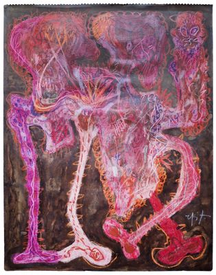 une peinture représentant une peinture d'une femme en robe rose