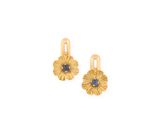 a pair of gold earrings with sapphire stones