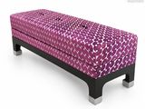 banquette rembourrée violette et noire, avec un motif léopard