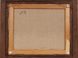 a painting of a brown frame with writing on it