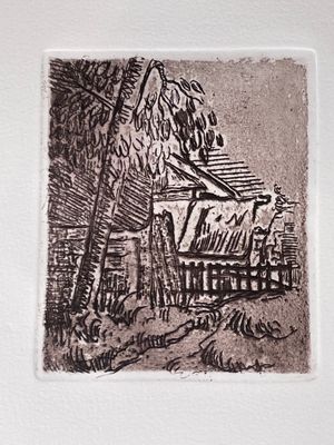 une photo d'un dessin représentant une maison dans les bois