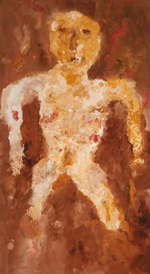 a painting of a man with a teddy bear in his arms