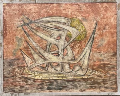 tableau représentant une femme dans un bateau sur un plan d'eau
