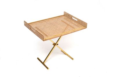 a tray that is sitting on a stand on a white surface