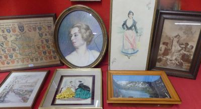 Un lot de 7 CADRES dont Blasons, portraits, diorama, etc