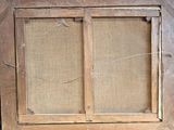 a picture of an old wooden door with two glass doors