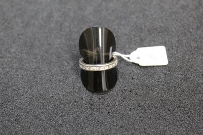 silver plated ring with black onyx glass and clear crystals