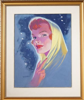 une peinture à l'huile représentant une femme portant un foulard jaune sur la tête