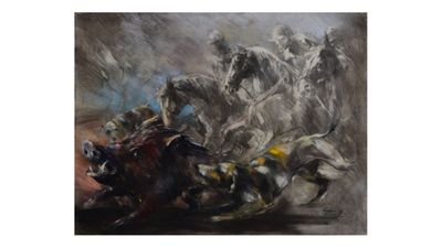 an image of a painting of a group of people riding horses