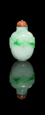 chinese jade snuffling bottle with green and orange decoration