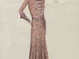 a drawing of a woman in a dress and hat