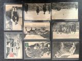 several old black and white photos of people and animals in a field