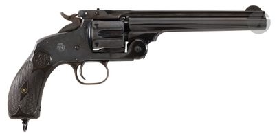 a close up of a revolver on a white background