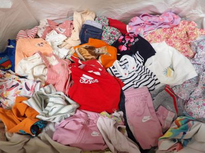 a pile of clothes in a plastic bag on the floor