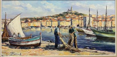 un tableau représentant deux hommes debout sur une plage