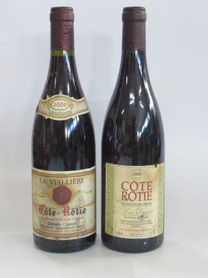 two bottles of wine sitting next to each other on a table