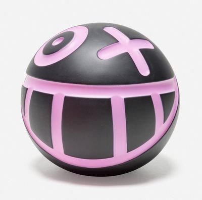 a black and pink ball with a pink cross on it