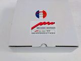 an open box with a sticker on it sitting on a table