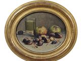 tableau représentant une nature morte composée de pommes et de noix posées sur une table