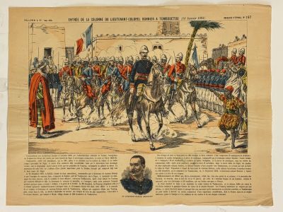 an image of an old newspaper with a picture of a military parade