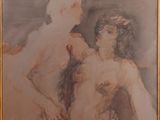 tableau représentant une femme nue et un homme assis sur un canapé