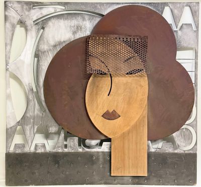 tableau représentant le visage d'une femme, devant lequel se trouve une cuillère en bois