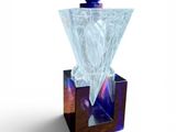 a glass bottle with a diamond on top of it