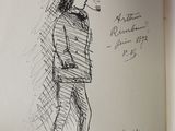 sketch of a man smoking a cigarette in a hat and jacket