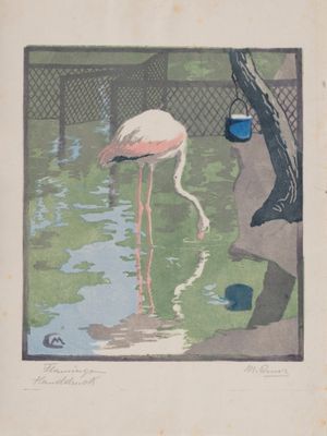 a picture of a flamingo standing in the water