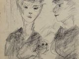 drawing of a couple of people standing next to each other in a room