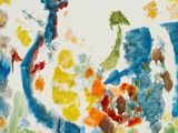 une aquarelle représentant un paon dans un champ de fleurs