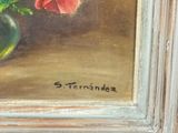 a painting of flowers in a vase on a table