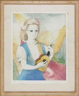 une image représentant un tableau où l'on voit une femme tenant une guitare