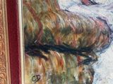 a painting of a woman sitting on a couch