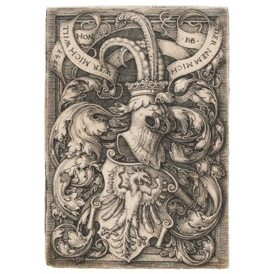 un dessin en noir et blanc représentant un blason surmonté d'une couronne