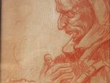 an old drawing of a man holding a bird in his hands